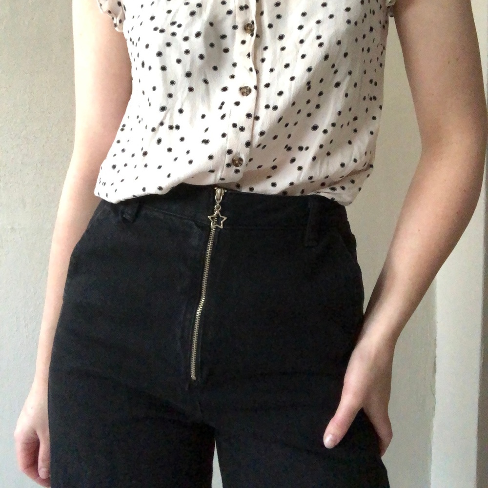 Chorus Petite Wide Leg Star Zipper Pants